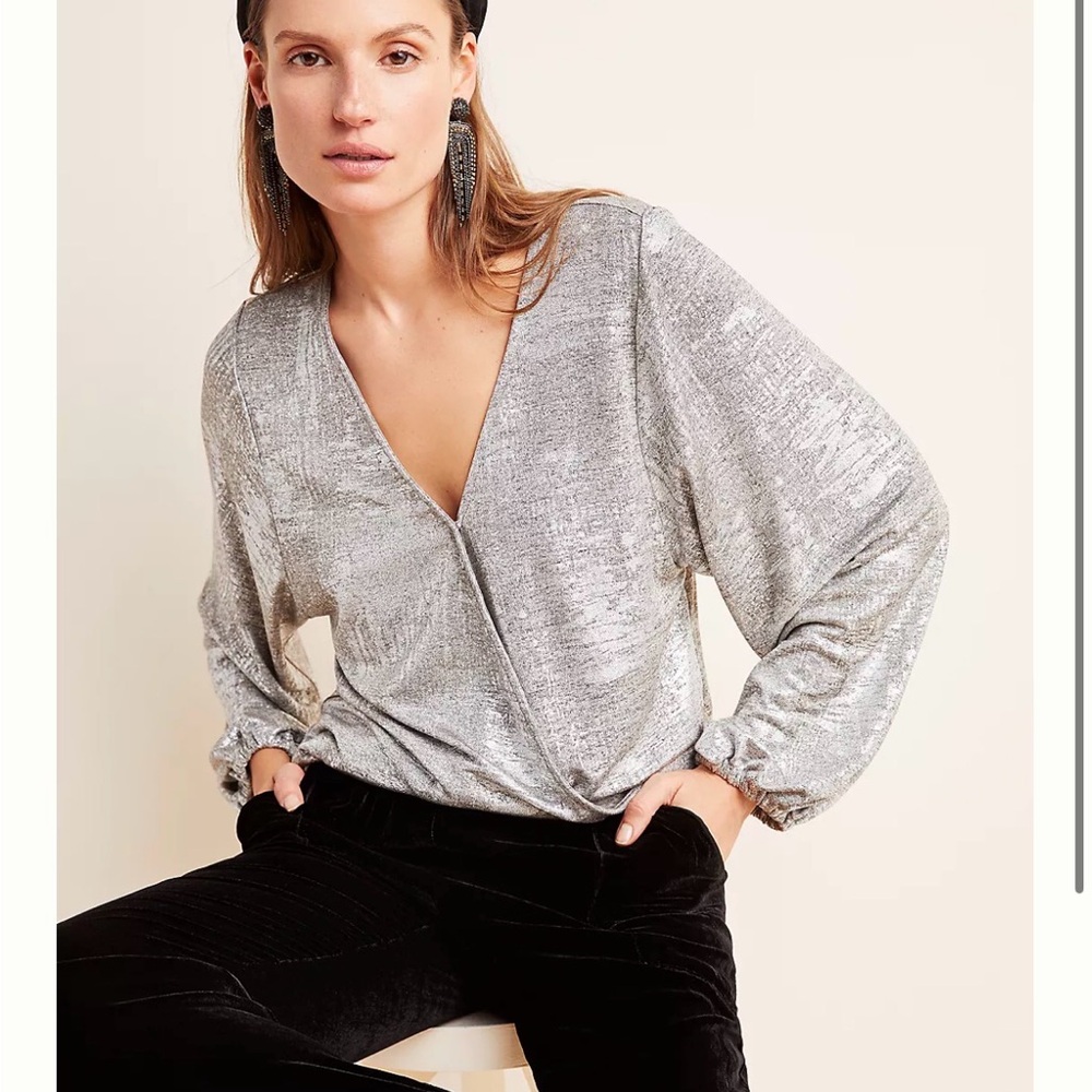 Anthropology Silver Metallic Carys Top